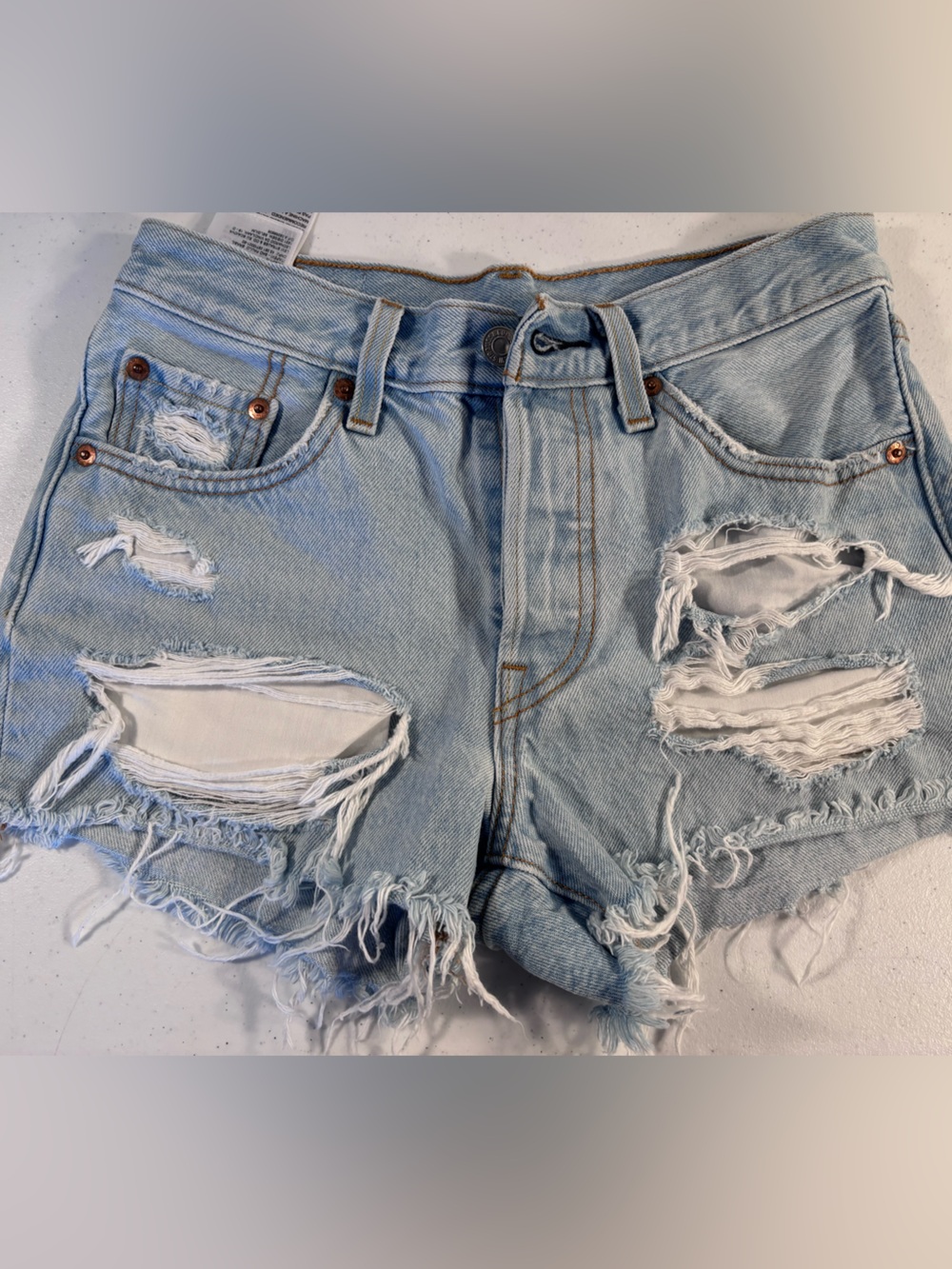 Levi's Light Blue Distressed Denim Cutoff Shorts